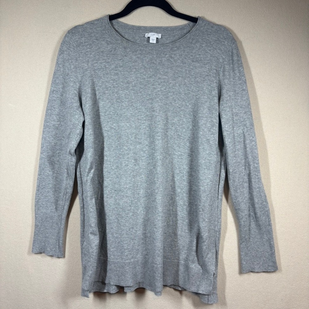 J. Jill Women Gray Cotton Blend Long Sleeve Crewneck Sweater M Minimalist Casual